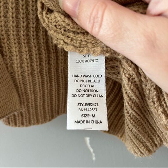 Tan Open Front Knit Cardigan Ruffle Sleeves Size Medium - Picture 4 of 5
